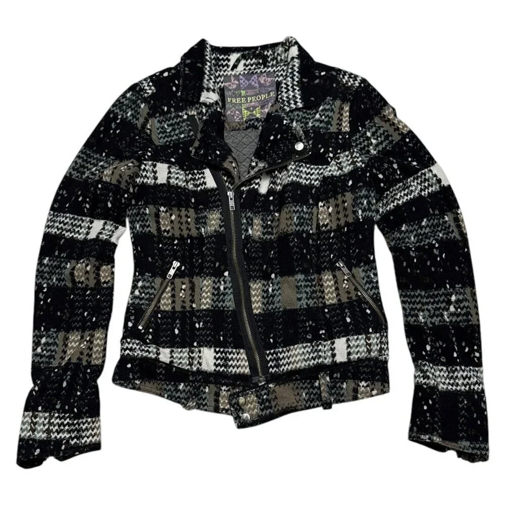 FREE PEOPLE Soft Flannel Plaid Full Zip Designer Light Jacket Womens Size 6